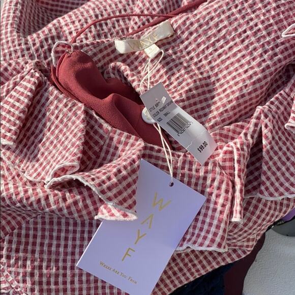 New WAYF Dorian Ruffled Asymmetrical Gingham Ruffled Crisscross Back Dress S - Picture 8 of 11